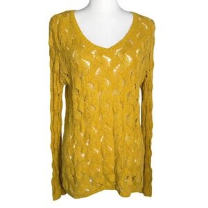 LUCKY BRAND Women's Large Gold Yellow‎ V Neck Long Sleeve Knit Pullover Sweater